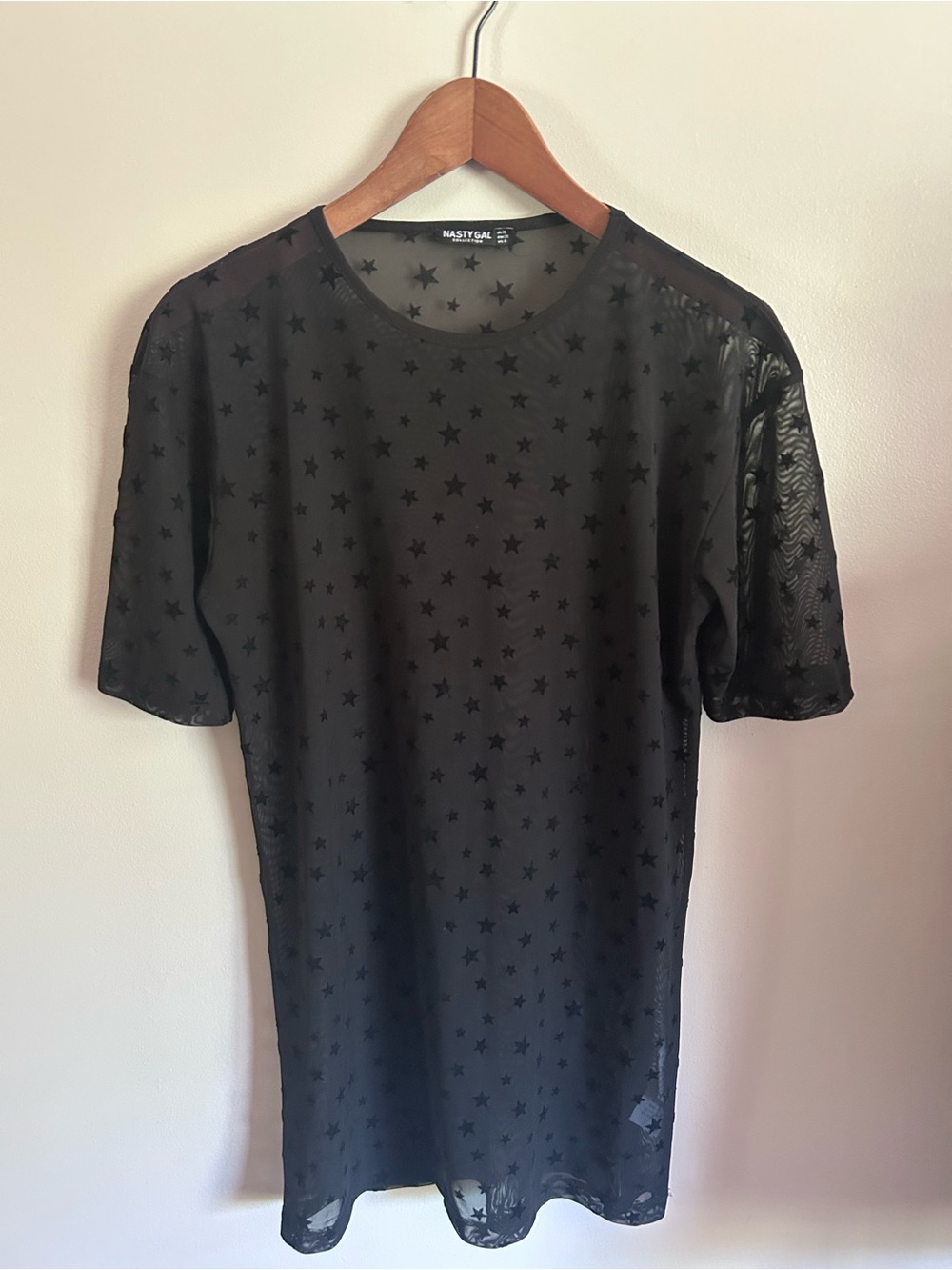 Nasty Gal | black star print mesh top